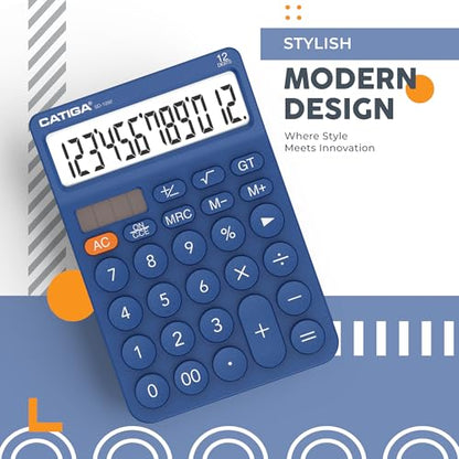 CATIGA 12 Digit Desktop Calculator Basic Desk Calculator with Large LCD Display, Big Buttons, 4 Function, Solar and Battery Dual Power, for Office, School, Home, SD-1292 Navy Blue - color: 5.1) Navyblue