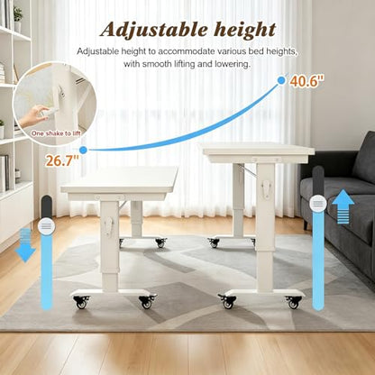 Overbed Table Adjustable Height，Overbed Table with 360° Wheels, Rolling Over The Bed Desk,Over Bed Desk with Wheels Queen, for Bedroom, Living Room, Hospital Use (White, 70.8in/180cm) - color: White, size: 70.8in/180cm