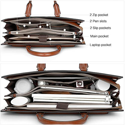 BOSTANTEN Briefcase for Women Laptop Tote 15.6 Inch Genuine Leather Handbag Work Bag Beige - color: D-black&brown
