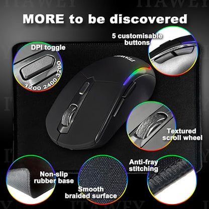 Bluetooth LED Mouse + Pad Combo | LED Strip, Dual BT/2.4G, Quiet, 6 Buttons