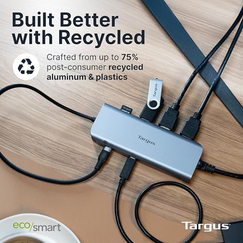 Targus Dual Video Mobile Dock with 140W EPR Power Pass-Through, Dual HDMI 4K@60Hz, 2X USB-C & 2X USB-A 10Gbps, Gigabit Ethernet, EcoSmart Design DOCK427GL