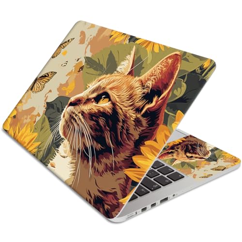15.6 Inch Laptop Skin Sticker, Reusable Vinyl Cover Protector with 2 Wrist Pad Skins, Removable Waterproof Scratch-Resistant for 12-15.6 Inch Laptop Notebook,Cat with Sunflowers Butterflies - color: Cat With Sunflowers Butterflies