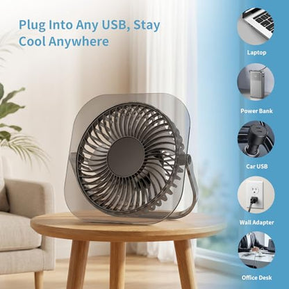 Antarctic Star Ultra-Thin USB Desk Fan, Personal Portable Desktop Cooling Fan with 3 Speeds & Night Light, 5W Powerful Quiet Small Fan for Bedroom Office Home, Powered by USB Cable - color: BLACK