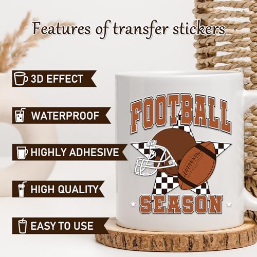 Rngmsi 20 Sheets Football Bow UV DTF Cup Wrap, Cold UV DTF Transfer Sticker | Sports Brown Mama Uvdtf Stickers, Waterproof, Rub on Transfer Decals, for DIY 16 oz Glass Cups Water Bottle Mug Crafts - style: Football Bow
