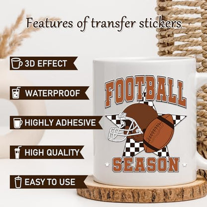 Rngmsi 20 Sheets Football Bow UV DTF Cup Wrap, Cold UV DTF Transfer Sticker | Sports Brown Mama Uvdtf Stickers, Waterproof, Rub on Transfer Decals, for DIY 16 oz Glass Cups Water Bottle Mug Crafts - style: Football Bow