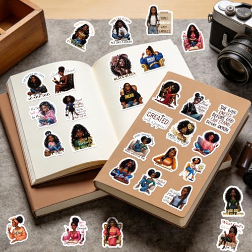 Black Women Stickers for Women - 100 Pcs Inspirational Water Bottle Stickers for Vision Board, Motivational Waterproof Scrapbook Decals, Vinyl Sticker for Laptop Journaling - style: Black Women