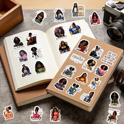 Black Women Stickers for Women - 100 Pcs Inspirational Water Bottle Stickers for Vision Board, Motivational Waterproof Scrapbook Decals, Vinyl Sticker for Laptop Journaling - style: Black Women