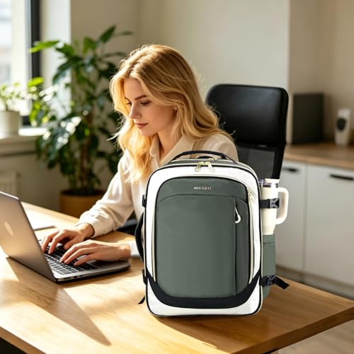 KROSER Laptop Backpack Computer Backpack 17 Inch Men-Beige/Army Green/Black | 40L Large Laptop Water-Repellent Travel Backpack Casual Daypack for Business/College/Women - color: Beige/Army Green/Black