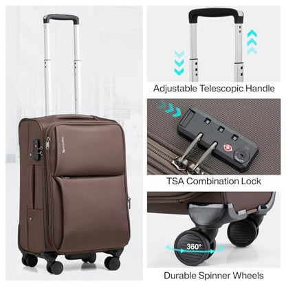 Hanke 24 Inch Luggage Expandable Softside Checked Suitcases with Spinner Wheels, Upright Rolling Luggage Suitcases Travel TSA Luggage Bag for Women Men(Coffee) - color: Coffee, size: 24 Inch Checked in