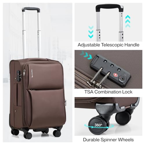 Hanke Softside Expandable 20 Inch Carry On Luggage with Wheels Airline Approved, TSA Luggage Lightweight Rolling Suitcases for Travel Carry On Bag(Coffee) - color: Coffee, size: 20 Inch Carry on