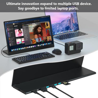Portable Monitor 15.6 Inch 1080p Built-in Hub Docking Station 64G Storage Card IPS Display with Foldable Stand for Mac Windows, iPad,Smart Phone
