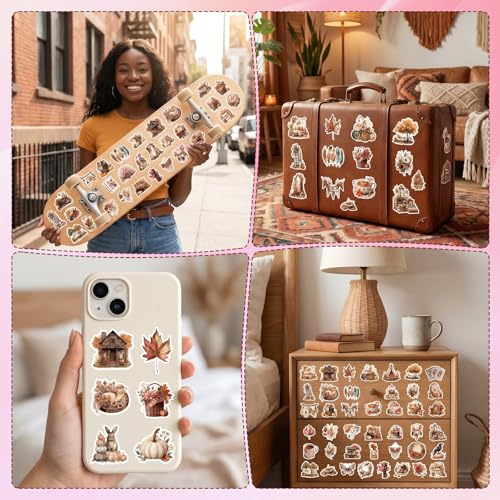 50 Pcs Fall Autumn Aesthetic Stickers Pumpkin Scrapbook Stickers | Fall Pumpkin Leaf Desgin, Waterproof, Vinyl Decals for Water Bottle Luggage Laptop Journal - style: Fall