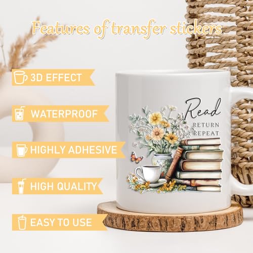 Rngmsi 20 Sheets Reading Books UV DTF Cup Wrap Cold UV DTF Transfer Sticker | Floral Waterproof Bookish UVDTF Decals, for 16 oz Glass Cups Mugs Water Bottles, DIY Crafts Book Lover - style: Reading Books