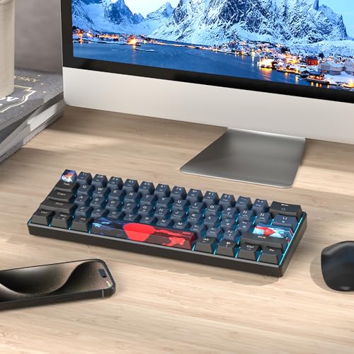 Portable 60% Mechanical Gaming Keyboard, Red Switch LED Backlit, 61 Keys Mini Black Blue, USB Wired for Windows Mac Laptop PC (61 Blue Samurai) - color: 61 Blue Samurai/Red Switch
