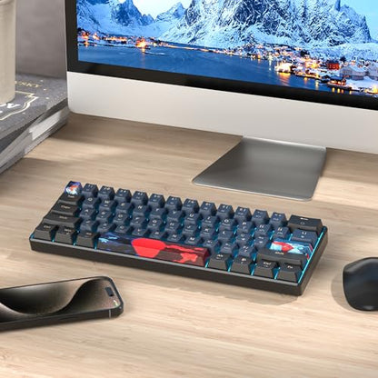 Portable 60% Mechanical Gaming Keyboard, Red Switch LED Backlit, 61 Keys Mini Black Blue, USB Wired for Windows Mac Laptop PC (61 Blue Samurai) - color: 61 Blue Samurai/Red Switch