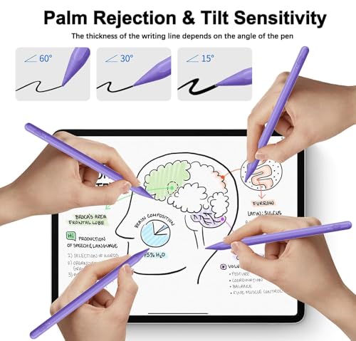 Pencil for iPad 11th/10th,2018-2025 Fast Charge Stylus Pen Palm Rejection Tilt Sensitivity Apple Pencil for iPad A16/11/10/9/8/7/6th,Pro 12.9"/11"/13" M5/M4,Air M3/M2/5/4,Mini A17/6th/5th-Purple - color: Purple