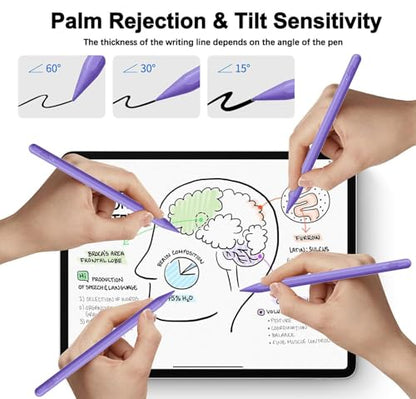Pencil for iPad 11th/10th,2018-2025 Fast Charge Stylus Pen Palm Rejection Tilt Sensitivity Apple Pencil for iPad A16/11/10/9/8/7/6th,Pro 12.9"/11"/13" M5/M4,Air M3/M2/5/4,Mini A17/6th/5th-Purple - color: Purple