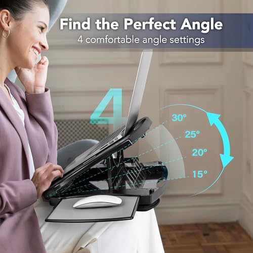 EHO Portable Lap Desk with Cushion, Detachable Mouse Pad Tray and Phone Holder, Adjustable Laptop Stand with 5 Angles, for Home, Office, Sofa, Bed