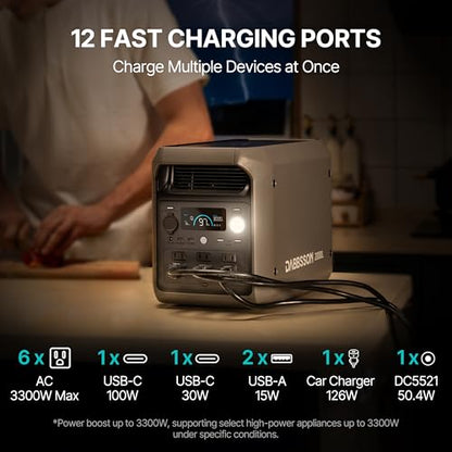 DABBSSON 2048Wh Solar Generator with 420W Solar Panel, Semi-Solid LiFePO4 Battery w/6 2200W AC Output, Compact&Lightweight, Recharge 80% in 1.5 Hr, 2000L Portable Power Station for Camping/Home/RV - style: 2000L+420W Solar Panel