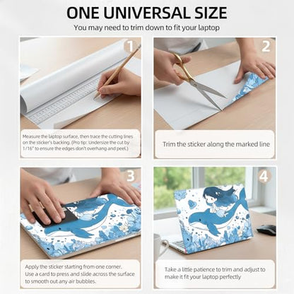Dreamy Whale Flight Universal Laptop Skin Sticker 3PCS, Protective Decal Trim-to-Fit 11.6" 13.3" 14" 15.6" Laptop Vinyl Cover, Removable Anti-Scratch Computer Decal Protector - color: Dreamy Whale Flight