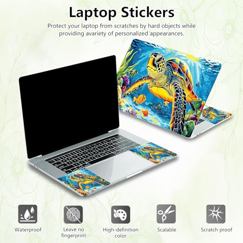 Laptop Skin Sticker Decal, Universal Reusable Vinyl Laptop Cover for 12" 13" 13.3" 14" 15" 15.4" 15.6" Notebook PC, Reusable Waterproof Scratch-Resistant with 2 Wrist Pads,Art Sea Turtle - color: Art Sea Turtle