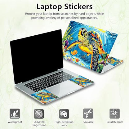Laptop Skin Sticker Decal, Universal Reusable Vinyl Laptop Cover for 12" 13" 13.3" 14" 15" 15.4" 15.6" Notebook PC, Reusable Waterproof Scratch-Resistant with 2 Wrist Pads,Art Sea Turtle - color: Art Sea Turtle