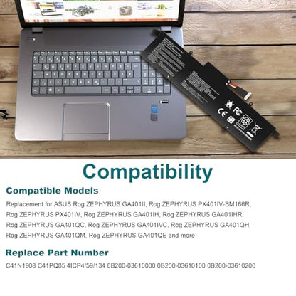 Futurebatt C41N1908 Battery Replacement for Asus ROG Zephyrus G14 GA401II GA401IV GA401IH GA401IU GA401IV GA401IV-BR9N6 GA401Q GA401QH GA401QM - size: C41N1908 14.17*4.33*1.02in