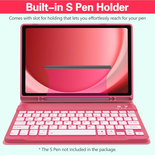 Keyboard Case for Samsung Galaxy Tab A9 Plus 5G 11 inch 2023 (SM-X210/X216/X218), 7 Color Backlit Detachable Keyboard Bluetooth, Smart Folio Cover with S Pen Holder for Galaxy Tab A9+ 11"(Dark Pink) - color: Dark Pink