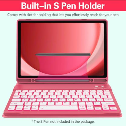 Keyboard Case for Samsung Galaxy Tab A9 Plus 5G 11 inch 2023 (SM-X210/X216/X218), 7 Color Backlit Detachable Keyboard Bluetooth, Smart Folio Cover with S Pen Holder for Galaxy Tab A9+ 11"(Dark Pink) - color: Dark Pink