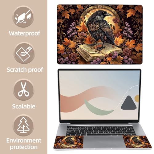 Universal Laptop Skin Sticker for 12/13/14/15.6 Inch Laptops, Reusable Vinyl Laptop Decal Cover, Waterproof Scratch Resistant Notebook Skin with 2 Wrist Pads,Crow Book - color: Crow Book