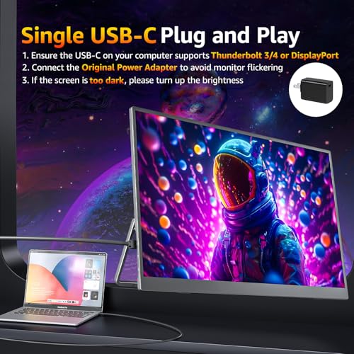 cocopar Portable Monitor IPS Travel Monitor with USB-C HDMI Portable Screen for Laptop MacBook Surface PC PS4/5 External Display with Kickstand, VESA Mountable, 18.5 Inch - size: 18.5 Inch