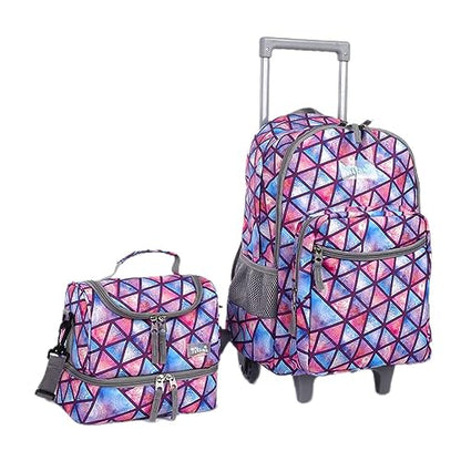 Tilami Rolling Backpack 18 inch Double Handle with Lunch Bag Wheeled Kids Backpack for Girls and Boys, Triangle Pink - color: Triangle Pink