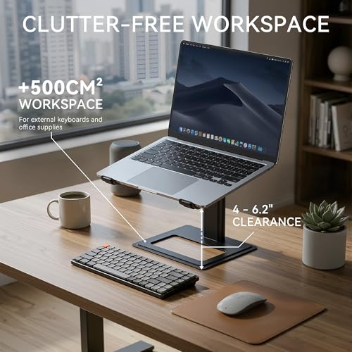 SOUNDANCE Adjustable Laptop Stand, Ergonomic Aluminum Riser for 10-17.3” Notebooks, Ventilated Metal Holder with Height Alignment for Desk Workspace, Black - color: Black