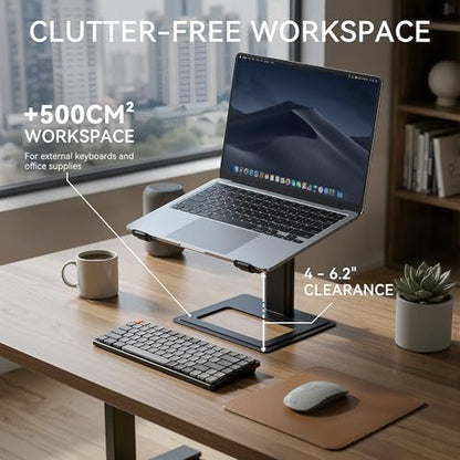 SOUNDANCE Adjustable Laptop Stand, Ergonomic Aluminum Riser for 10-17.3” Notebooks, Ventilated Metal Holder with Height Alignment for Desk Workspace, Black - color: Black
