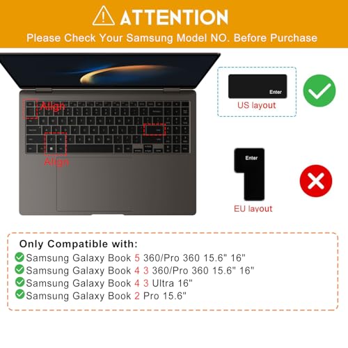 CaseBuy Keyboard Cover for 2025 2024 2023 Samsung Galaxy Book 5 4 3 2 Pro 360/360 16" 15.6", Galaxy Book 5/4 /3 Ultra|Edge 16" NP750QHA NP750XGK NP960XFG NP964XFG NP754XFG Keyboard Protector, Black - color: Black