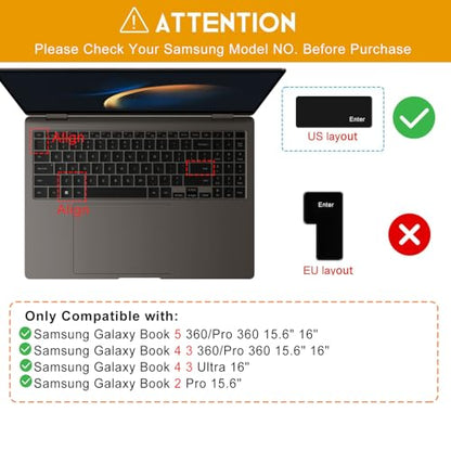 CaseBuy Keyboard Cover for 2025 2024 2023 Samsung Galaxy Book 5 4 3 2 Pro 360/360 16" 15.6", Galaxy Book 5/4 /3 Ultra|Edge 16" NP750QHA NP750XGK NP960XFG NP964XFG NP754XFG Keyboard Protector, Black - color: Black