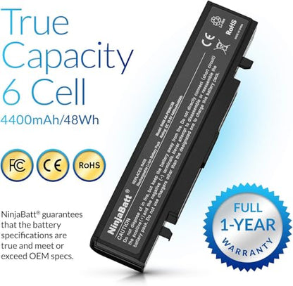 NinjaBatt Battery for Samsung AA-PB9NC6B AA-PB9NS6B AA-PB9MC6B NP300E5A R540 RV510 RV511 NP305V5A AA-PB9NS6W NP300V5A Q430 RC512 RV515 NP355V5C R530 - Black - High Performance [6 Cells/4400mAh]