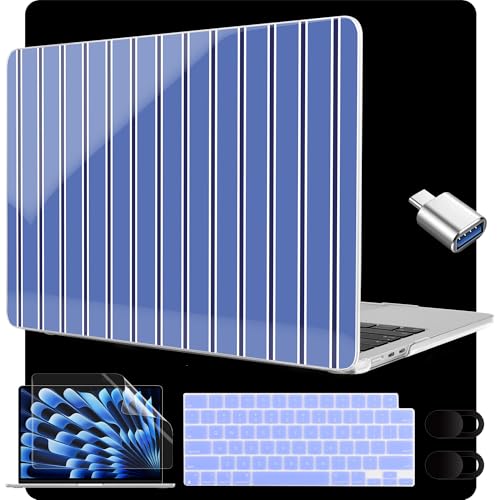 MEEgoodo for M5/M4/M3/M2 MacBook Air 15 inch Case 2026 2025 2024 2023, Case Fit Model (A3448/A3241/A3114/A2941) for MacBook Air 15.3 inch, Blue and White Stripes - color: Blue And White Stripes
