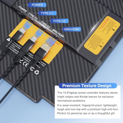 15.6" Laptop Screen Extender, FHD 1080 IPS Detachable Dual Screen Monitor fit for13-17.3" Laptop, One Cable Portable Plug & Play Travel Monitor Compatible with Windows/Mac/Android/Chrome