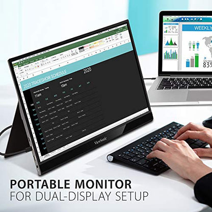 ViewSonic VG1655 15.6 Inch 1080p Portable Monitor, IPS Display with Eye Care for Comfortable Mobile Workspaces and Second Screen Productivity, Built-in Stand, 60W USB-C, and mini HDMI Inputs - style: 1920 x 1080