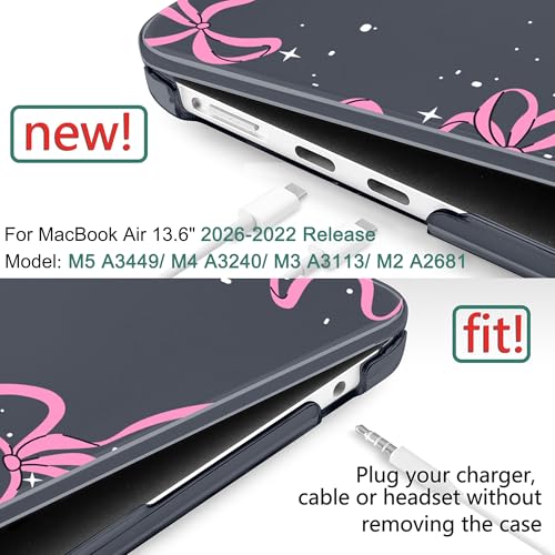 DONGKE for MacBook Air 13 Inch Case M5 2026 M4 2025 M3 M2 2024-2022 A3449 A3240 A3113 A2681, Plastic Hard Shell & Keyboard Cover & Screen Film for MacBook Air 13.6 Inch Case - Bows & Stars - color: Bows & Stars
