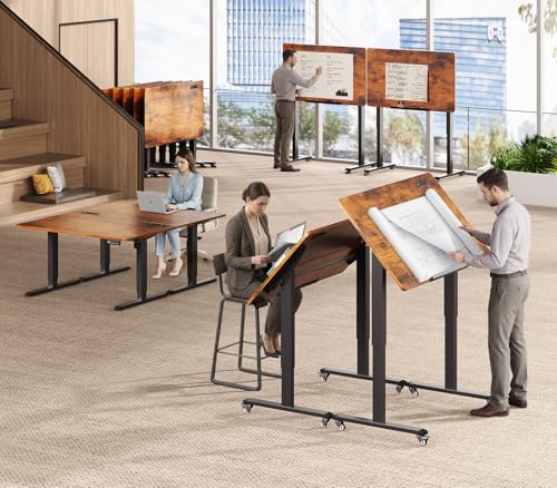 SEDETA 47 x 24 Inches Electric Standing Desk, 180° Tiltable Mobile Rising | Computer Desk Height Adjustable with Wheels for Drawing/Writing/Gaming/Study/Home Office/Small Space, Rustic Brown - color: Rustic Brown, size: 47 x 24 Inches