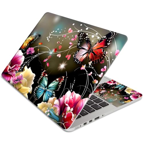 Laptop Skin Sticker 3-Piece Set,Colorful Butterflies | Trim-to-fit 3-piece vinyl set with one 15 x 10.6 in lid skin and two palm-rest decals for many 12-15.6 in laptops - color: Colorful Butterflies