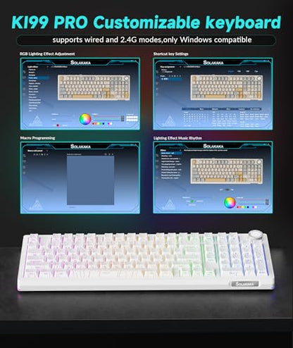 SOLAKAKA KI99 Pro 96% Wireless Mechanical Keyboard, RGB Gaming Keyboard, Hot-Swappable Pre-Lubed Switches, Gasket Structure Creamy Keyboards (Contour-Style White, Non-Silent Version) - color: Contour-Style White, size: Non-Silent Version