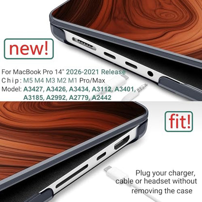 TWOLSKOO Compatible with MacBook Pro 14 inch Case M5 2026 2025-2021 Release M4 M3 M2 M1 Pro/Max Chip, Plastic Hard Shell & Keyboard Cover & USB C to USB Adapter & Screen Film, Wood Grain - color: Wood Grain