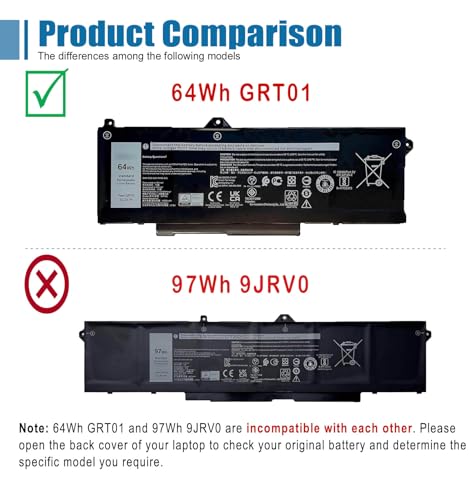 GRT01 Laptop Battery Replacement for Dell Latitude 5421 5431 5521 5531 Precision 3561 3470 3571 3581 3591 Mobile Workstation Alienware m17 R5 AMD Series 9JRV0 00P3TJ 0R05P0 05RGW 15.2V 64Wh 4000mAh - size: 9.25*3.54*0.28 inch GRT01