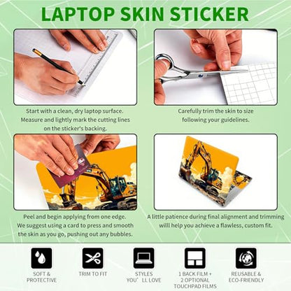 Laptop Skin Sticker Decal, Universal Protective Cover Fit 12 13 14 15.6 Inch Notebook, Reusable Water-Resistant Vinyl Decal w/ 2 Wrist Pads for Business Travel Office, Excavator Sunset - color: Excavator Sunset