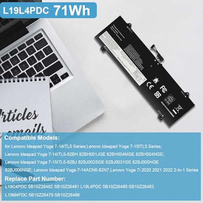 L19L4PDC L19C4PDC L19M4PDC Battery Replacement for Lenovo Ideapad Yoga 7-14ITL5 82BH 7-15ITL5 82BJ Yoga 7i (15 inch) 2 in 1 Series, 5B10Z26482 SB10Z26481 5B10Z26485 SB10Z26483 5B10Z26479 SB10Z26486 - size: 11.22*3.82*0.24inch L19L4PDC