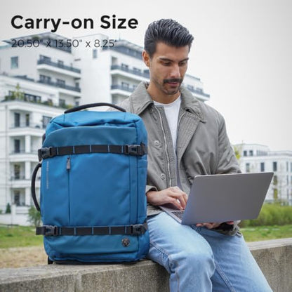 Swissdigital Design Travel Backpack 40L,TSA Friendly Flight Approved Carry-on Hand Luggage,with USB Charging Port Large Weekender Bag Fits 17 Inch Laptop Backpack Blue | SD1756-30 - color: Blue
