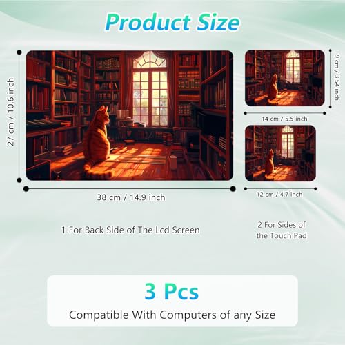 Laptop Skin Sticker Decal 12"-15.6" Universal Laptop/Notebook/Netbook Vinyl - Waterproof Scratch Resistant,Fits HP Dell Lenovo MacBook,2 Free Wrist Pads,Easy Apply & Remove,Cat Bookshelf Red - color: Cat Bookshelf Red